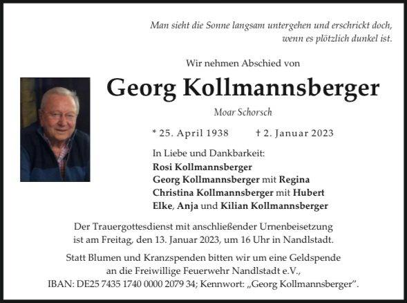 Nachruf Georg Kollmannsberger